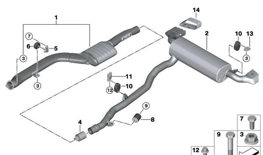 Silencioso trasero OEM 18308477772 para BMW G30 y G31 (530d y 530d xDrive, automático, tracción trasera y total, 2020-2024). Original BMW.
