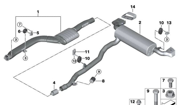 Silencioso trasero OEM 18308477772 para BMW G30 y G31 (530d y 530d xDrive, automático, tracción trasera y total, 2020-2024). Original BMW.