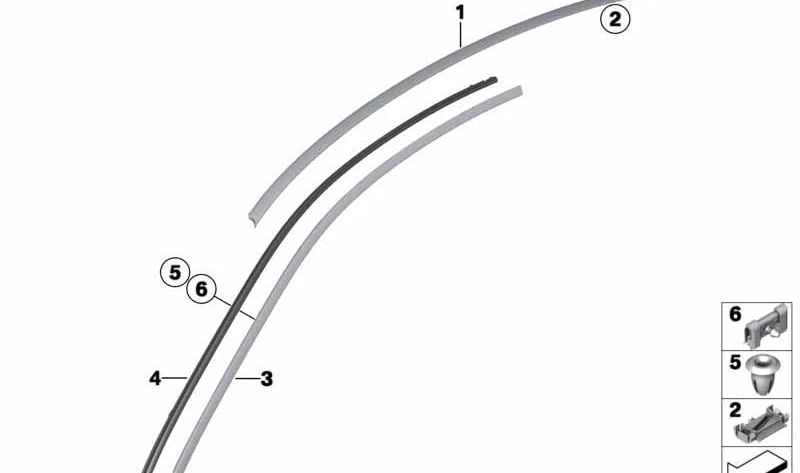 Right side frame moulding for BMW F13, F13N (OEM 51767275792). Original BMW