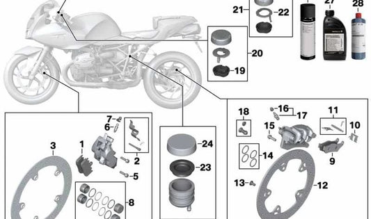 Juego tapa depósito de compensación freno OEM 32727723459 para motos BMW R1200GS, F800GS, K1200S... y más. Original BMW Motorrad.