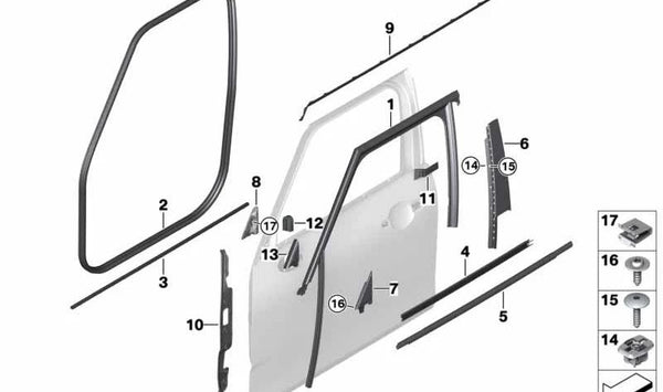 Sellado montante A izquierdo OEM 51767344151 para MINI Clubman F54 y F54 LCI (2014–2024). Original MINI.