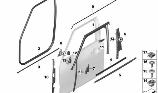 Junta para pozo interior de puerta delantera izquierda OEM 51337344167 para MINI Clubman F54, F54 LCI. Original MINI.