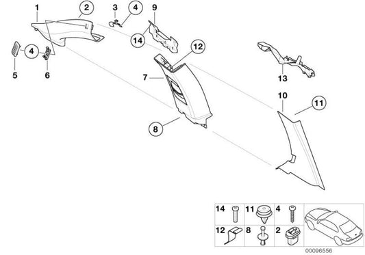Paramento columna B izquierdo OEM 51437007813 para BMW Serie 3 E46 (03/2000-12/2004). Original BMW.