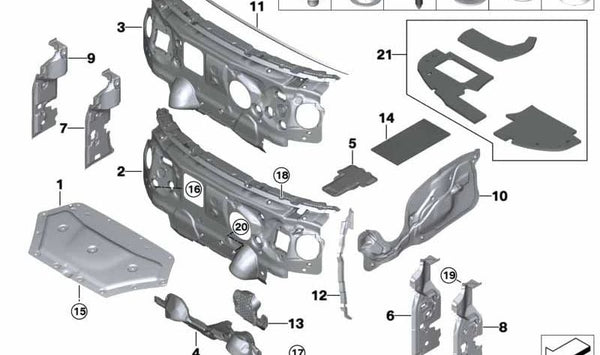 Aislante acústico inferior del cortafuegos OEM 51487955770 para MINI F56 (Cooper SE, Cooper SEXP) y MINI F57 (Cooper SE). Original MINI.