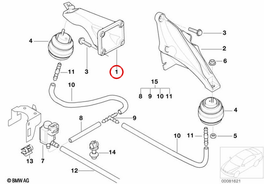 Support du moteur droit Oeme 22111092426 pour BMW E39. BMW d'origine.