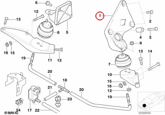 Linke Motorhalterung OEM 22111097133 für BMW 7er E38 730d (1998–2001). Original BMW.