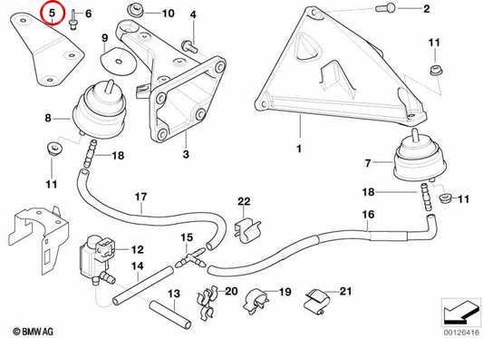 Chape pare-chaleur de support moteur OEM 22116750127 pour BMW Série 3 E46 330d, 330Cd... et plus. Original BMW.