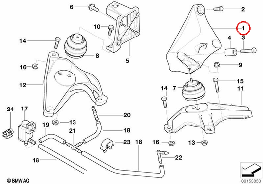 Soporte motor izquierdo OEM 22116750441 para BMW E39 525d y 530d. Compatible con motores M57 con cambio manual o automático. Original BMW.
