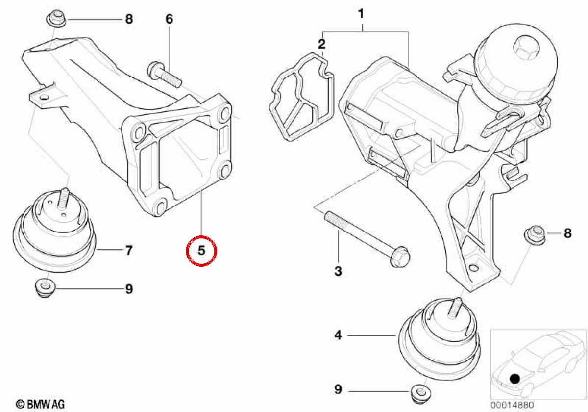 OEM Right Motor Support 22116754185 für BMW E46. Original BMW.