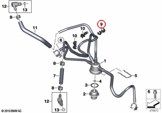 Braçadeira de cabo OEM 61138364844 para BMW F07, F10, F11, F06, F12, F13, E65, E66, F01, F02. BMW genuíno.
