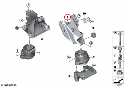 Supporto del motore sinistro OEM 22116760315 per BMW E81, E82, E87, E88, E90, E91, E92, E93, E89. BMW originale.