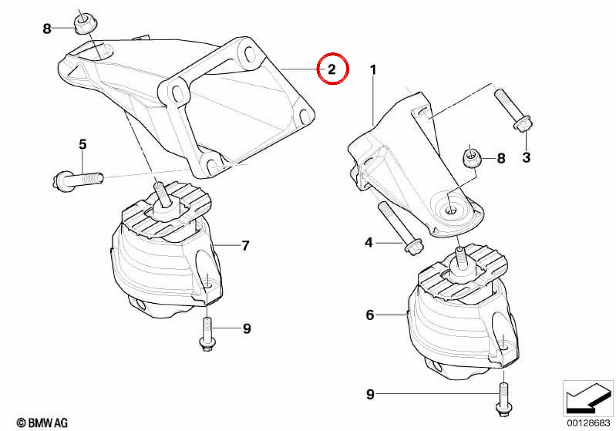 OEM Right Motor Support 22116761114 für BMW E60, E61, E63, E64. Original BMW.