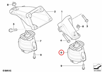 OEM Linksmotorunterstützung 22116762607 für BMW E60, E61, E63, E64. Original BMW.