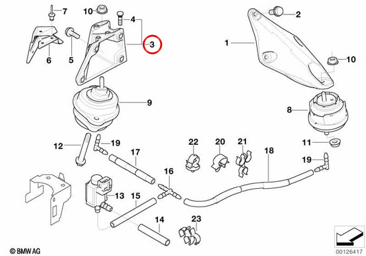 Suporte de motor direito para BMW Série 3 E46, X3 E83 (OEM 22116765193). BMW genuíno