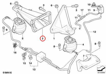 Support moteur droit 2211670632 pour BMW E60, E61, E63, E64. BMW d'origine.
