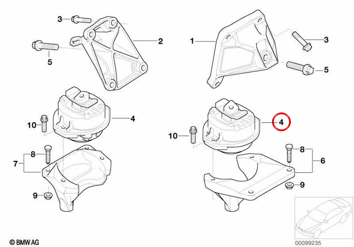 Supporto motore OEM 22116770790 per BMW E65, E66. BMW originale.