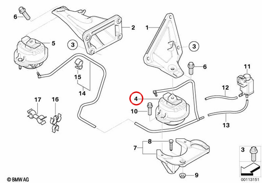 OEM Linksmotorunterstützung 22116771917 für BMW E65, E66. Original BMW.
