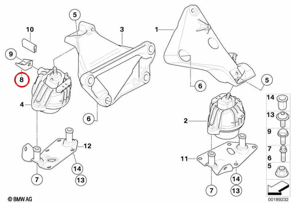 OEM motor support 22116773251 for BMW E90, E91, E92, E93. Original BMW.