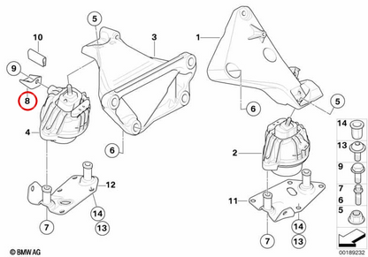 OEM motor support 22116773251 for BMW E90, E91, E92, E93. Original BMW.