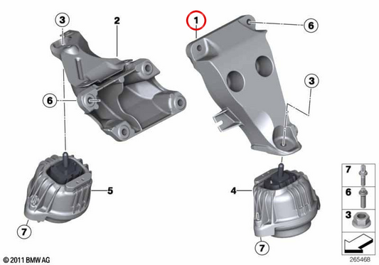 Support du moteur gauche OEM 22116788357 pour BMW E84. BMW d'origine.