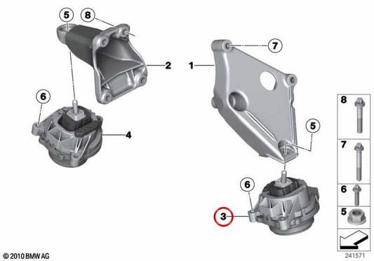 Supporto del motore sinistro OEM 22116850481 per BMW F25, F26. BMW originale.