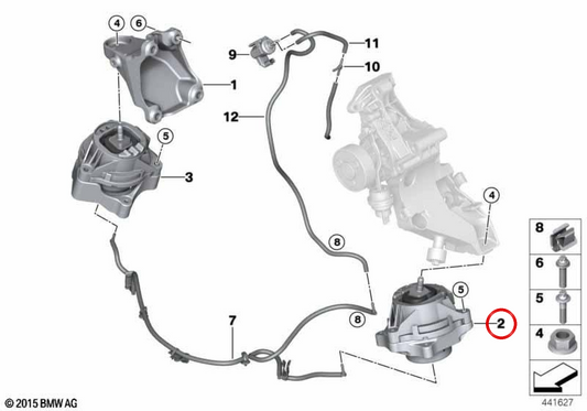 Soporte de motor izquierdo OEM 22116859407 para BMW F20, F21, F22, F23, F30, F31, F35, F32, F36. Original BMW.