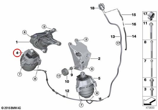 Support moteur droit OEM 22116860512 pour BMW Série 5 G30, G31 et X3 G01. Véritable BMW.
