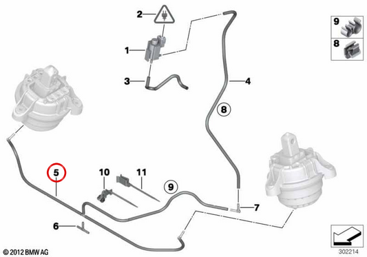 Tubo de vacío OEM 22116865449 para BMW F20, F21, F22, F23, F30, F31, F34, F35, F32, F33, F36. Original BMW.