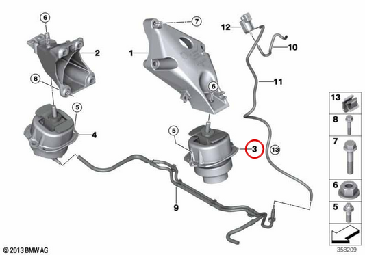 OEM Linksmotorunterstützung 22116867033 für BMW F15, F16, F85 und F86. Original BMW.