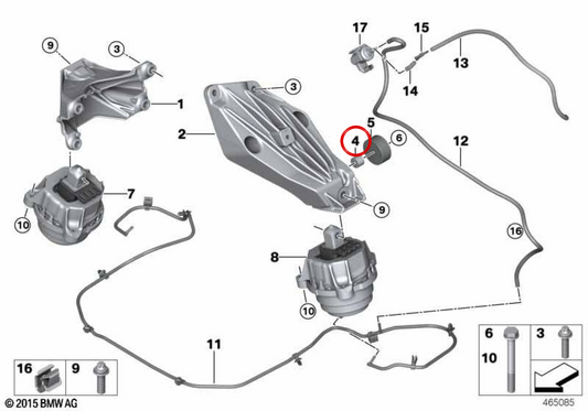 Supporto del motore di blocco Silent 22117934646 per BMW G42, G20, G21, G22, G23, G26, G30, G31, G38, G32, G11, G12, G14, G15, G16, G01, G08, G02, G05, G18, G06, G06, G07. BMW originale.