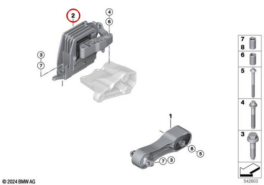 Motorlager OEM 22118835562 für MINI F56, F56 LCI, F56 BEV, F57 und F57 LCI Cooper SE, JCW... und mehr. Original MINI.
