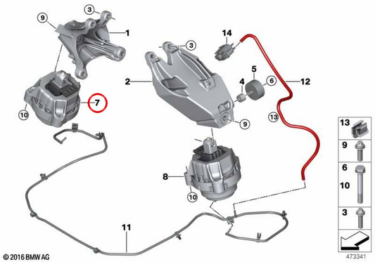 OEME Right Motor Support 2211836906 für BMW G11, G12, G14, G15, G16. Original BMW.
