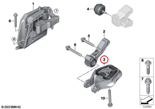 Sospensione destra Collegamento OEM 22119423384 per BMW U06. BMW originale.