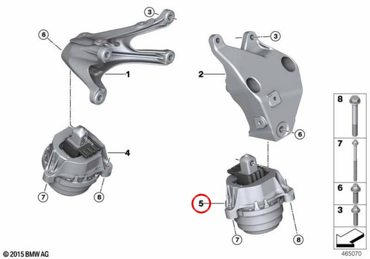 Soporte de motor izquierdo OEM 22119894881 para BMW Serie 7 G70 735i, 740i. Original BMW.