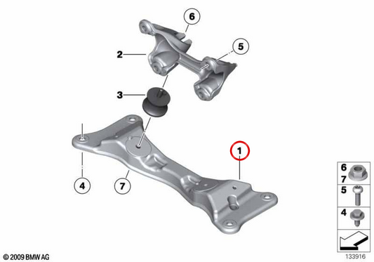 OEM gearbox support 22316795226 for BMW E89. Original BMW.