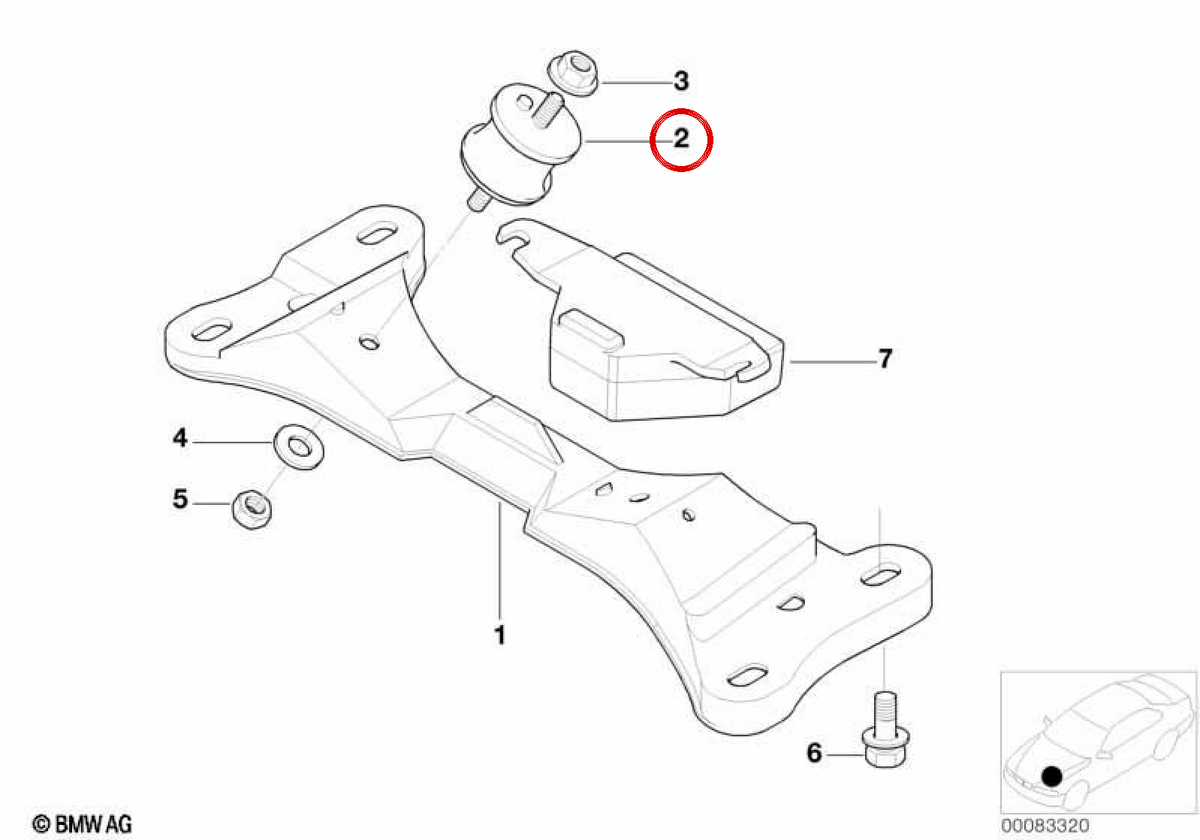 OEM gearbox support 2232282340 for BMW E46. Original BMW.