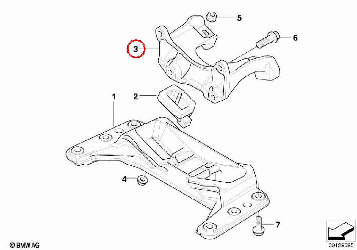 OEM gearbox support 22326769879 for BMW E60, E61, E63, E64. Original BMW.