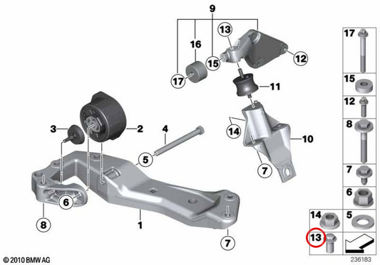 Écrou de soumission OEMA 22326780857 pour BMW F07, F10, F11, F06, F12, F13, F01, F02. BMW d'origine.