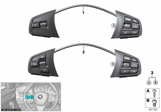 Multifunzione del volante per BMW Series 1 F52, Serie 2 F45, F46, X1 F48, F49, X2 F39 (OEM 61319320195). BMW originale