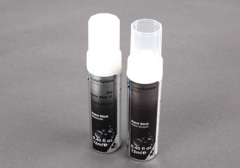 OM 51910419747 white retouching paint for BMW {E46, E60, E61, E70, E71, E81, E82, E83, E84, E87, E88, E90, E91, E92, E93, F01, F0 2, F10, F11, F20, F25, F30, F31, F32, F34, F36, G30, G31, X1, X3, X5, X6, Z4, M3, M5}. Original BMW.