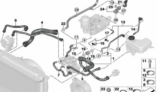 Tubo de retorno OEM 11532354081 para BMW E38 y E65. Original BMW.