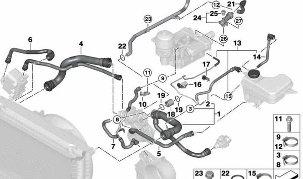 Manguera de refrigerante para BMW E65 (OEM 17127789027). Original BMW