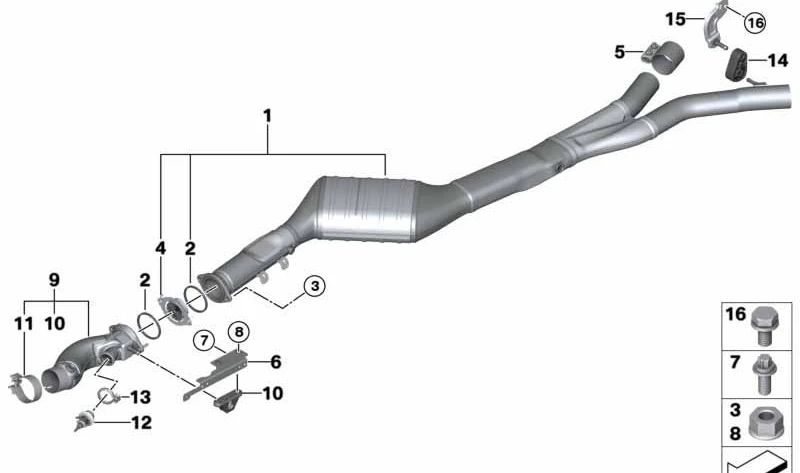 Tubo de escape delantero OEM 18308517202 para BMW F15, F16. Original BMW.
