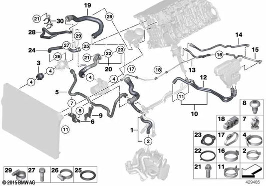 Tubo del refrigerante per BMW 5 F10 Serie, serie 5 F11, serie 7 F01, F02 (OEM 17127591093). BMW originale