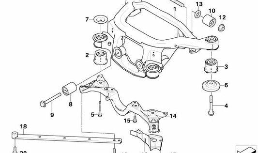Subchasis trasero OEM 33303452190 para BMW X3 E83 3.0sd (Modelos PD81 y PD82). Original BMW.