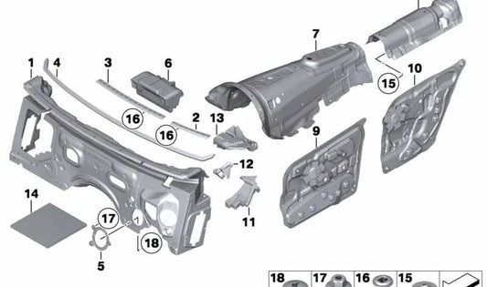 Isolateur acoustique OEM de porte d'entrée droite 51487261264 pour la série BMW 5 GT (F07). BMW d'origine.