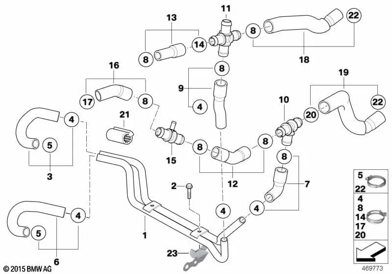 Abrazadera para manguera para BMW E70, E70N, E71, E72 y MINI R50, R52, R53 (OEM 17127524913). Original BMW