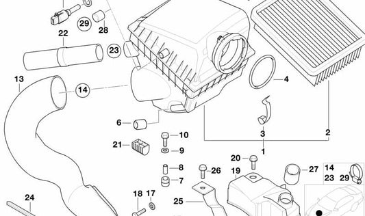 Tubo de admisión de aire (snorkel) OEM 13711747821 para BMW E38 730i, 740i {modelos GF11, GF21, GF22, LGJ11, LGJ21, LGJ22, GF51, GF61, GF62, LGJ61}. Original BMW.