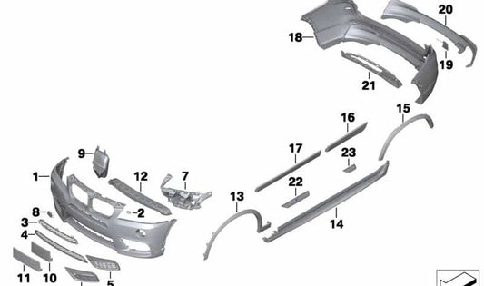 Parrilla central inferior OEM 51118048097 para BMW X3 F25 (paquete M). Recambio original BMW.