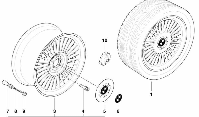 Llave hexagonal para cubierta de cubo OEM 36131181948 para BMW Serie 5 E39, Serie 7 E38. Original BMW.